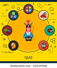 Quiz flat icons concept. Vector illustration. Element template for design.
