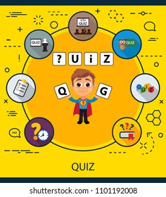 Quiz flat icons concept. Vector illustration. Element template for design.