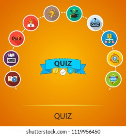 Quiz flat icons concept. Vector illustration. Element template for design.