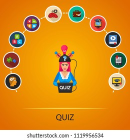 Quiz flat icons concept. Vector illustration. Element template for design.