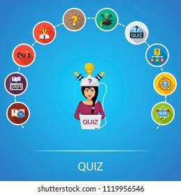 Quiz flat icons concept. Vector illustration. Element template for design.