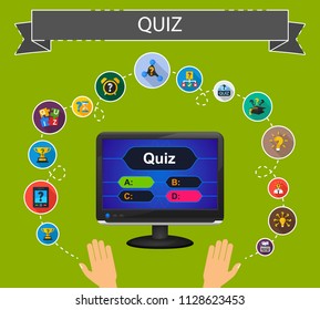 Quiz flat icons concept. Vector illustration. Element template for design.