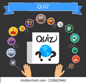 Quiz flat icons concept. Vector illustration. Element template for design.
