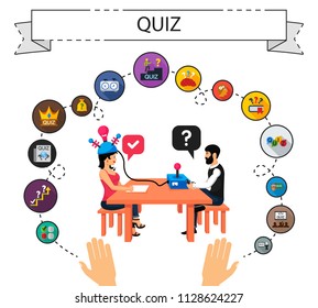 Quiz flat icons concept. Vector illustration. Element template for design.