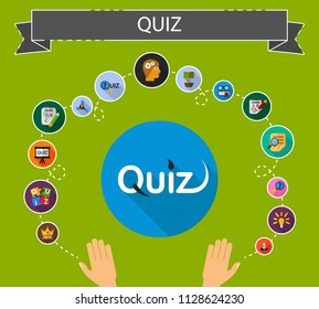 Quiz flat icons concept. Vector illustration. Element template for design.