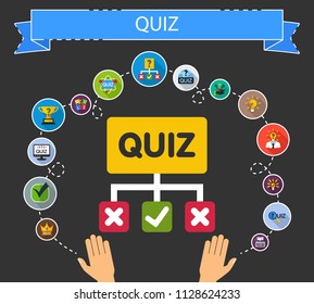 Quiz flat icons concept. Vector illustration. Element template for design.