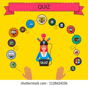 Quiz flat icons concept. Vector illustration. Element template for design.