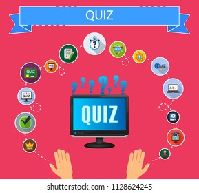 Quiz flat icons concept. Vector illustration. Element template for design.
