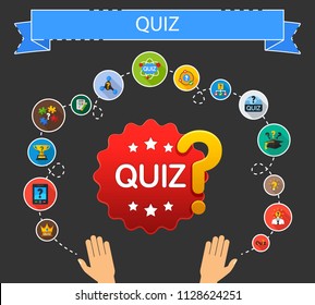Quiz flat icons concept. Vector illustration. Element template for design.