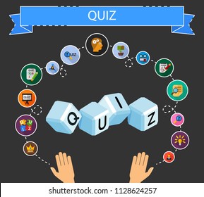 Quiz flat icons concept. Vector illustration. Element template for design.