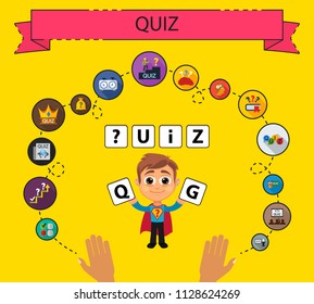Quiz flat icons concept. Vector illustration. Element template for design.