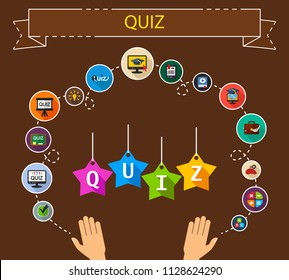 Quiz flat icons concept. Vector illustration. Element template for design.