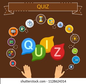 Quiz flat icons concept. Vector illustration. Element template for design.