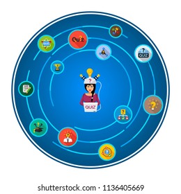 Quiz flat icons concept. Vector illustration. Element template for design.