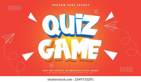Quiz Game 3d Editable Cartoon Style Text Effect Template Premium Vector