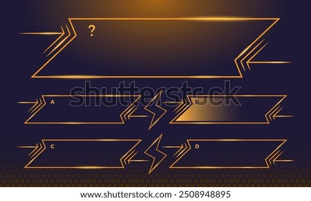 Quiz Game Blizzard Shape Neon Frame UI. Intellectual Challenge Game Questions Layout Template. TV Show Trivia Contest Menu Multiple Choice Screen. Vector Questionnaire Infographic Interface