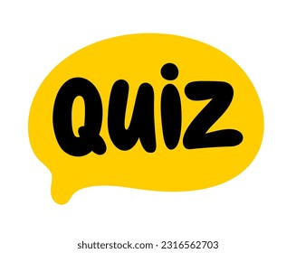 QUIZ GAME ICON. Quiz speech bubble Vector illustration. Question competition game. Doodle style. Trivia time. Questionnaire show logo. Brainy game word. Quiz text. Hand drawn quote. Graphic Design