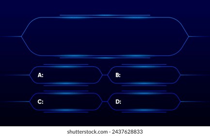 Juego de quiz o plantilla de concurso de desafío intelectual. Quiz de neón azul. Programa de televisión o juego de trivia. Ilustración vectorial.