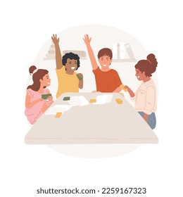 Quiz game isolated cartoon vector illustration. Children sit at big table, learning games, afterschool club, socialization activity, for elementary students, interactive quizz vector cartoon.