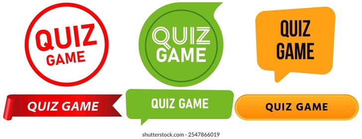 Quiz game questionnaire education study learn exam examination test answer question stamp colorful badges emblem sticker label banner ribbon button design icon set collection