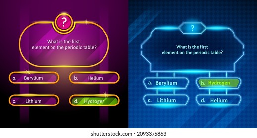 Quiz game questions or test menu choice templates with answers, vector background. Quiz game or trivia contest TV show layout with neon answer options in number frames for knowledge quiz quest