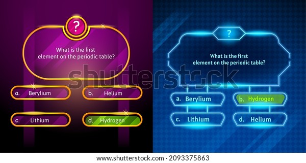 Quiz game questions or test menu choice templates\
with answers, vector background. Quiz game or trivia contest TV\
show layout with neon answer options in number frames for knowledge\
quiz quest
