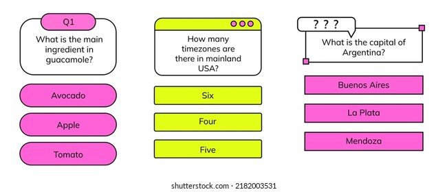 Quiz game test menu templates set. Quiz game. Vector template. uiz test lottery millionaire