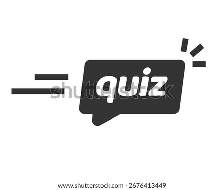 Quiz game time black logo icon simple vector graphic, fast quick survey buble pictogram sign symbol, questionnaire test text illustration minimal design