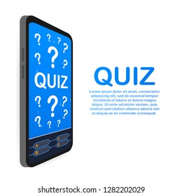 Quiz game vector illustration. Test, exam, answer, education, learning, internet, lottery. Vector stock illustration.