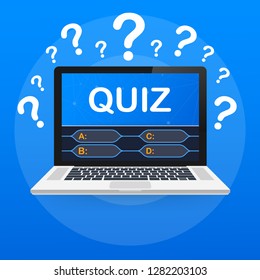 Quiz game vector illustration. Test, exam, answer, education, learning, internet, lottery. Vector stock illustration.