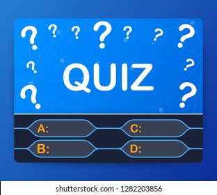 Quiz game vector illustration. Test, exam, answer, education, learning, internet, lottery. Vector stock illustration.