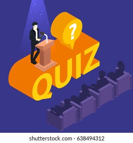 Quiz game vector illustration. Test, exam, answer, education, learning, internet, lottery. Concept for Web, Mobile, Presentations.