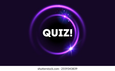 Quiz graphic with glowing neon circle and digital network design. Bold text in futuristic style on a dark background.