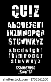 Quiz hand drawn vector type font in graphic style lettering