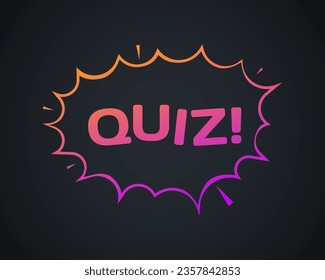 Quiz icon. Flat, color, quiz time icon on black background, quiz sign. Vector icon