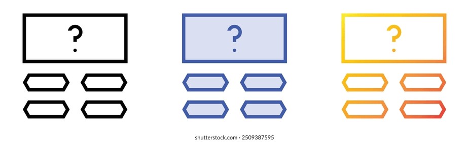 Quizsymbol. Lineares, blaues Füllungs- und Farbverlauf-Design einzeln auf weißem Hintergrund