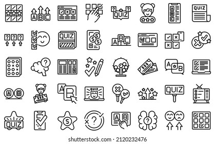 Los iconos del juego de preguntas establecen el vector de contorno. Encuesta de burbujas. Trivia de examen