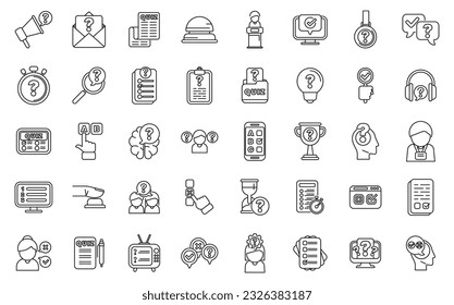 Quiz icons set outline vector. Poll exam. Mark help