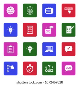 Quiz Icons. White Flat Design In Square. Vector Illustration. 