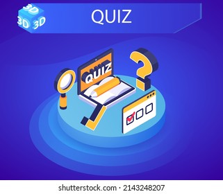 Quiz isometric design icon. Vector web illustration. 3d colorful concept