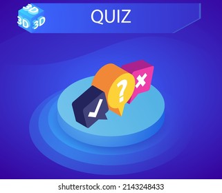 Quiz isometric design icon. Vector web illustration. 3d colorful concept