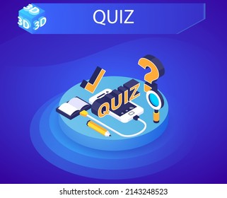 Quiz isometric design icon. Vector web illustration. 3d colorful concept