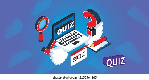 Quiz isometric design icon. Vector web illustration. 3d colorful concept