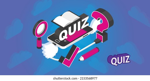 Quiz isometric design icon. Vector web illustration. 3d colorful concept