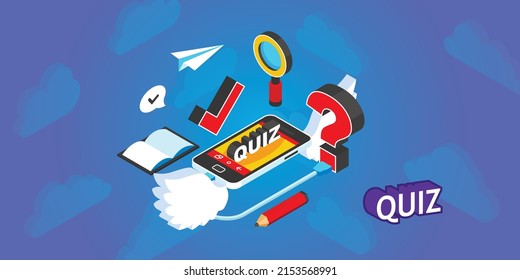 Quiz isometric design icon. Vector web illustration. 3d colorful concept