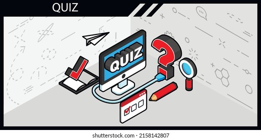 Quiz isometric design icon. Vector web illustration. 3d colorful concept