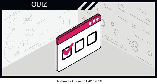 Quiz isometrisches Design Symbol. Vektorgrafik, Web-Illustration. 3D-Farbkonzept