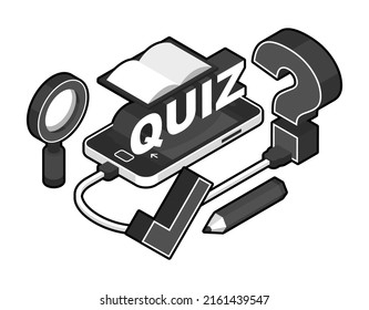 Quiz isometric design icon. Vector web illustration. 3d colorful concept