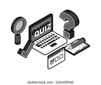 Quiz isometric design icon. Vector web illustration. 3d colorful concept