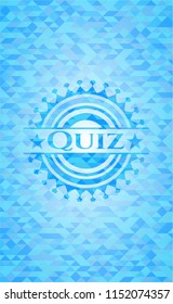 Quiz light blue emblem with triangle mosaic background